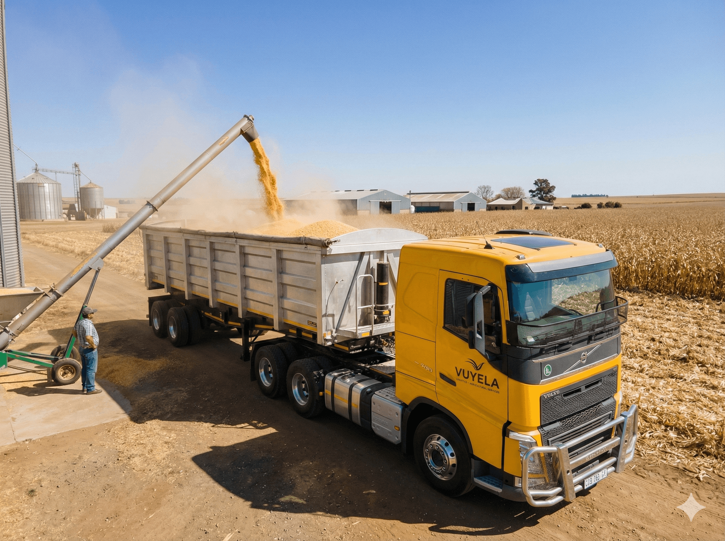 Agricultural logistics operations - truck being loaded with grain